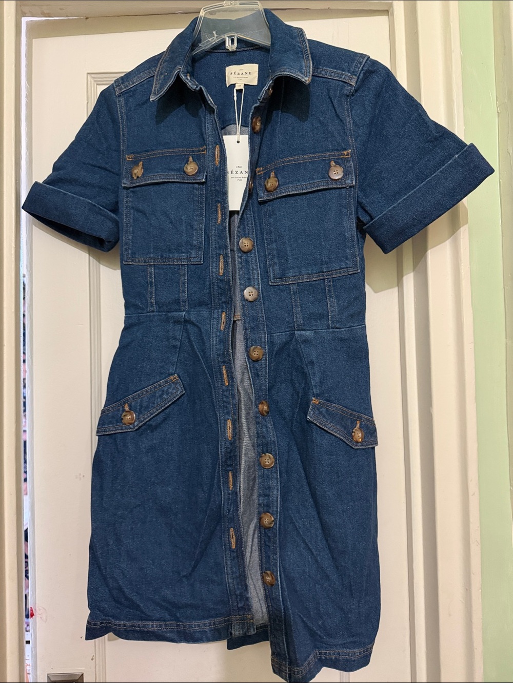 NWT! Sézane Dark Blue Denim Button-Front Dress